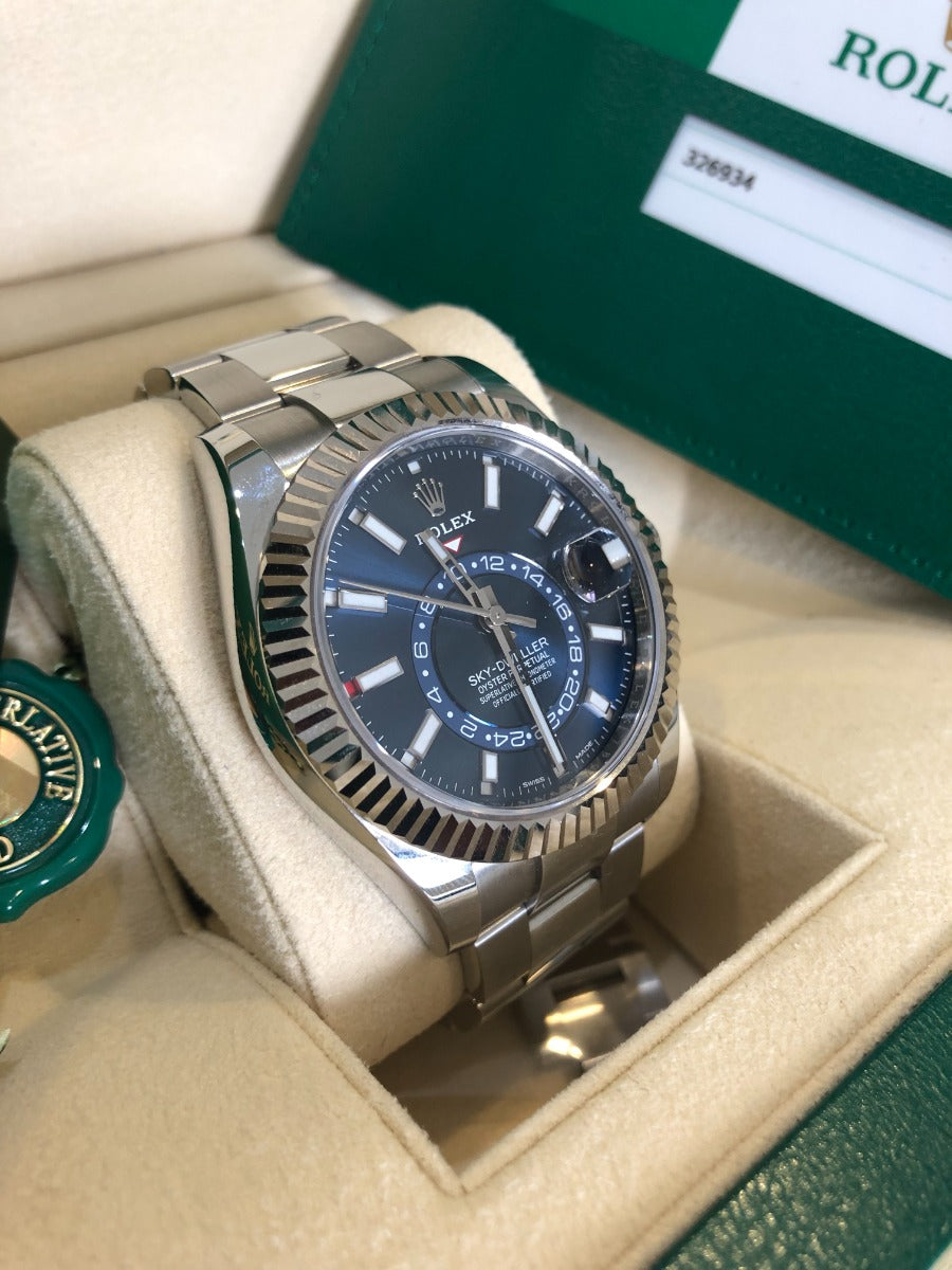 Rolex Sky-Dweller 326934 blue dial with Oyster bracelet and fluted bezel, 2019