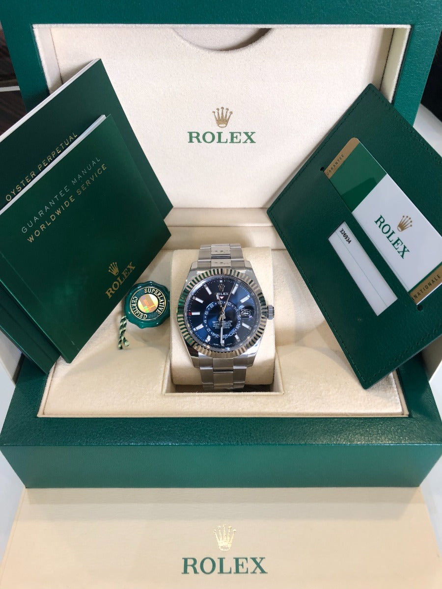 Rolex Sky-Dweller 326934 blue dial with Oyster bracelet and fluted bezel, 2019