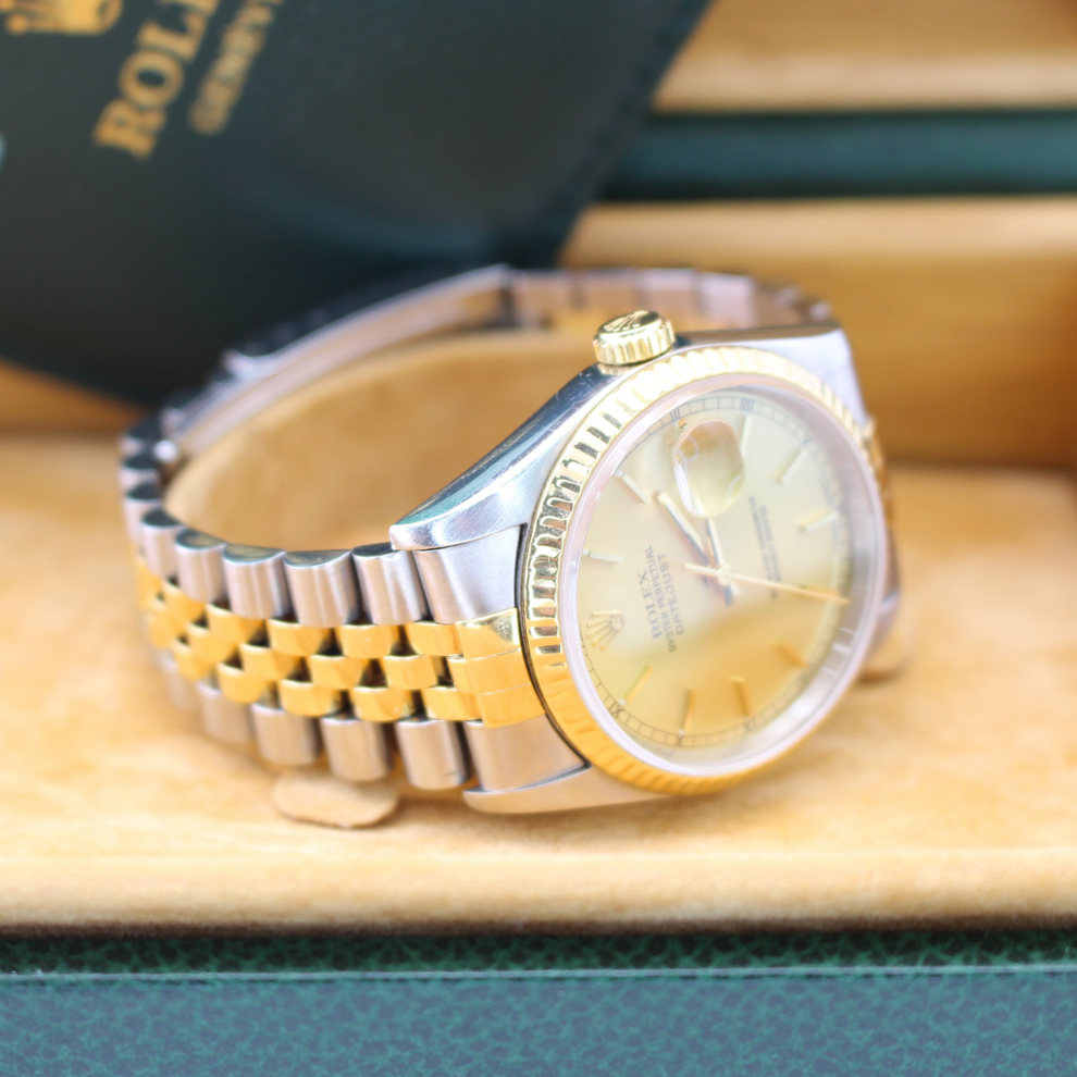 Rolex Datejust 36 16233 Jubilee Bracelet Champagne Dial Yellow Gold Pristine Condition Fluted Bezel 36mm Mechanical Watch - product image from Imperial ...