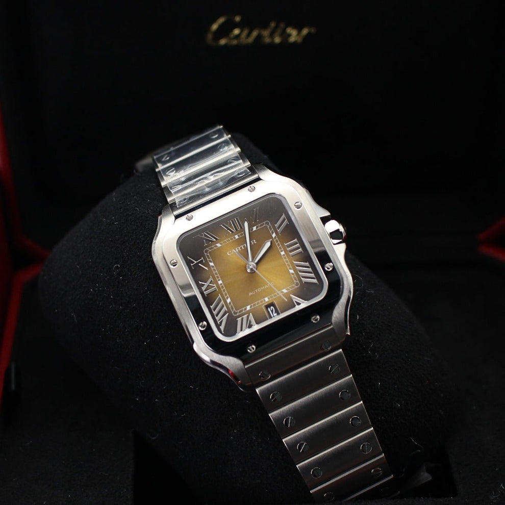 nan cartier santos wssa0065 large brown dial 2024 interchangeable leather strap - product image from Imperial Time UK Ltd