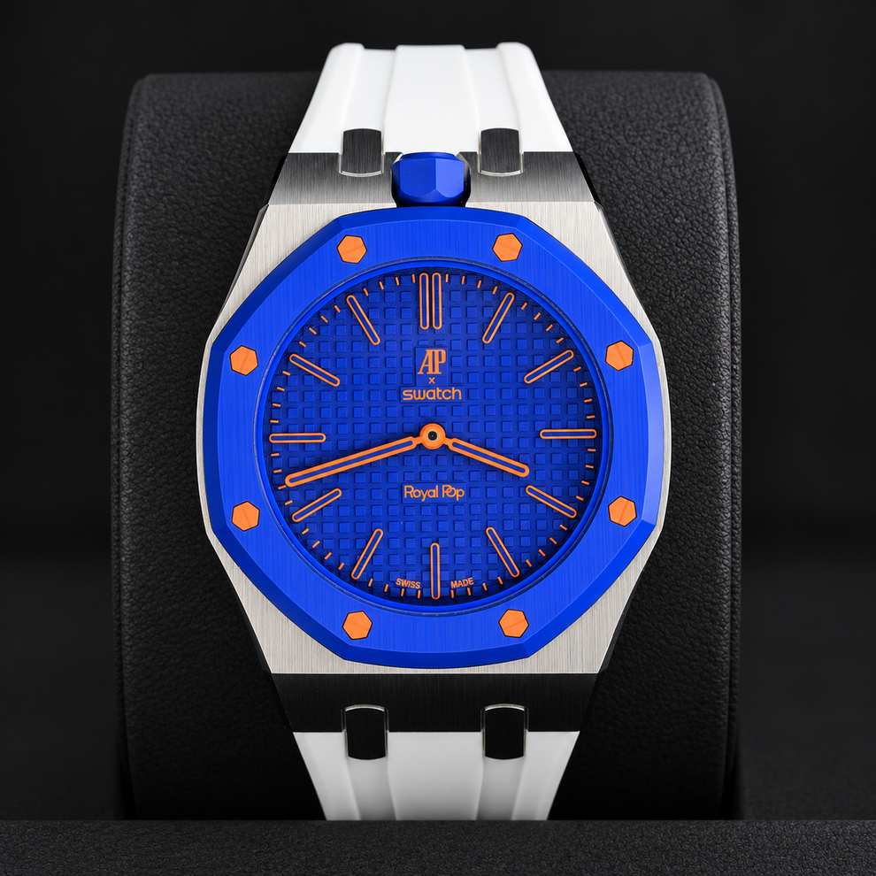 Swatch x Audemars Piguet Royal Pop Orenji Hachi Watch with Metal Case & Rubber Strap SSX03L103N