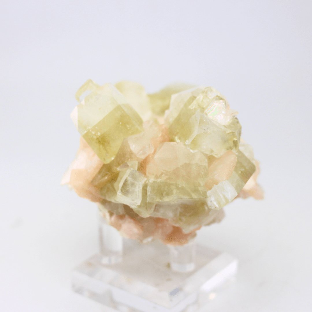 Flourite On Pink Stilbite Gastein Austria 368 Natural Mineral Specimen Fine Collectable Cabinet Display Piece Geological Interest