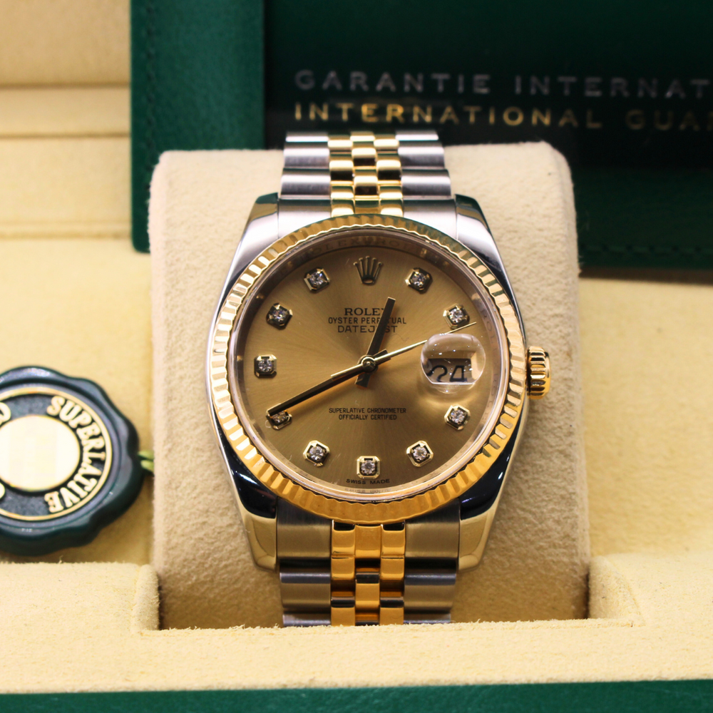 Rolex Datejust 36 116233 Jubilee Bracelet Champagne Dial Yellow Gold Pristine Condition Fluted Bezel 36mm Mechanical Watch - product image from Imperial...