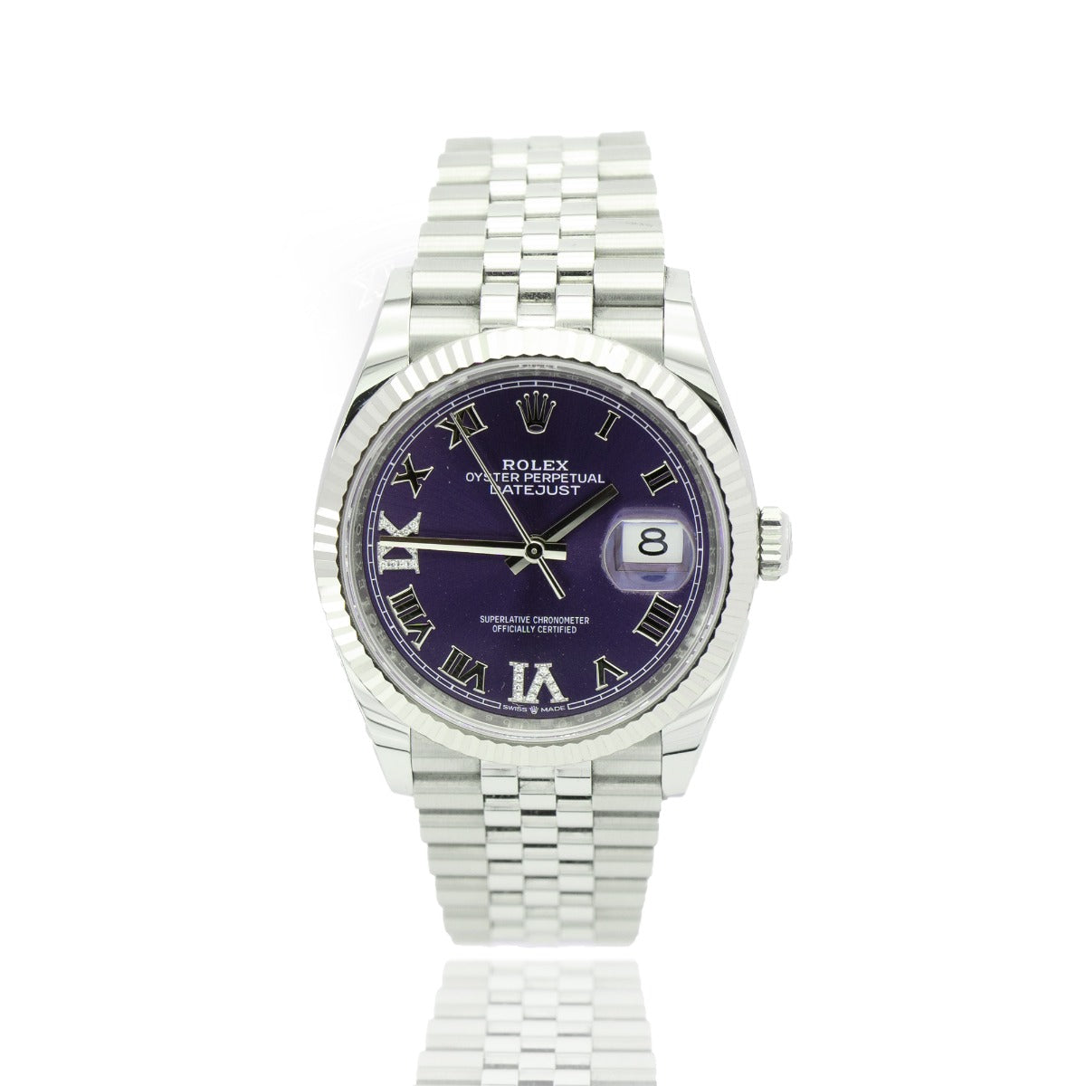Rolex Datejust 36 126234 Diamond-Set Aubergine Dial Jubilee Bracelet