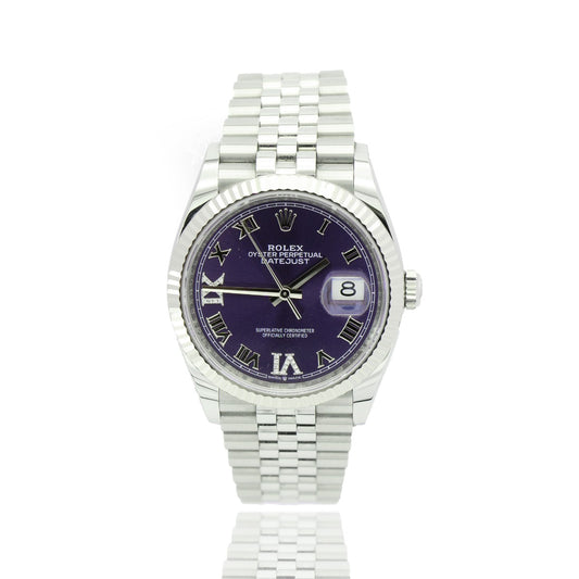 Rolex Datejust 36 126234 Diamond-Set Aubergine Dial Jubilee Bracelet