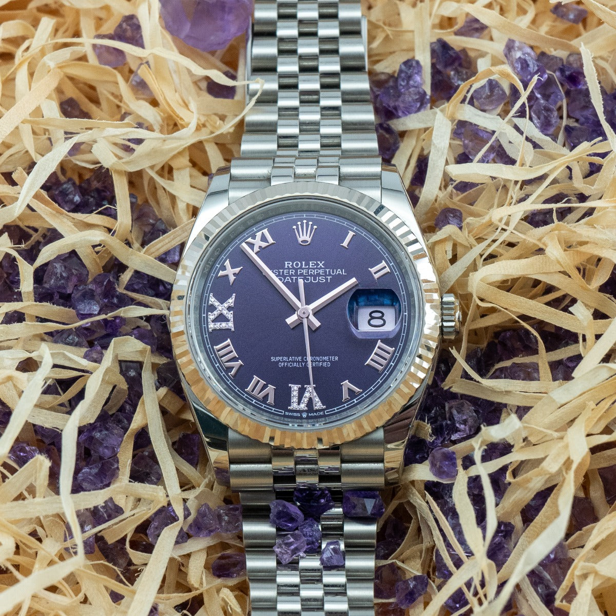 Rolex Datejust 36 126234 Diamond-Set Aubergine Dial Jubilee Bracelet