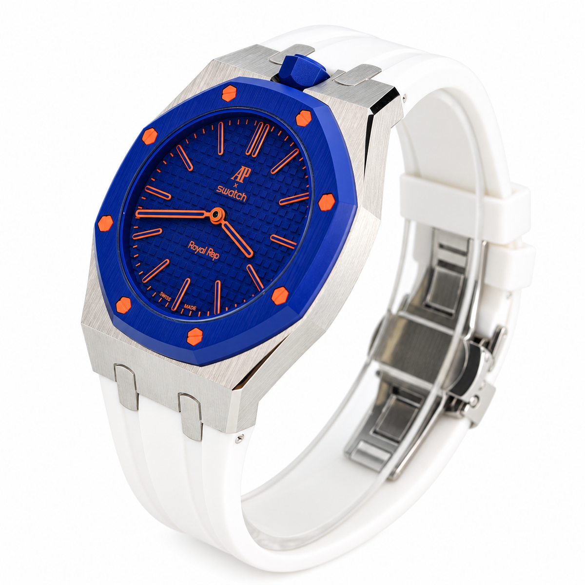 Swatch x Audemars Piguet Royal Pop Orenji Hachi Watch with Metal Case & Rubber Strap SSX03L103N