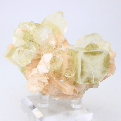 Fluorit auf rosa Stilbit, Gastein, Österreich, 368 – Natürliches Mineralienexemplar, feines Sammlerstück für Vitrinen, geologisches Interesse