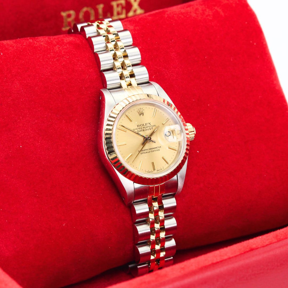 Rolex Lady Datejust 69173 Jubilee Bracelet Champagne Dial Stainless Steel 1988 Pristine Condition Fluted Bezel 26 Mm Mechanical Watch - product image fro...