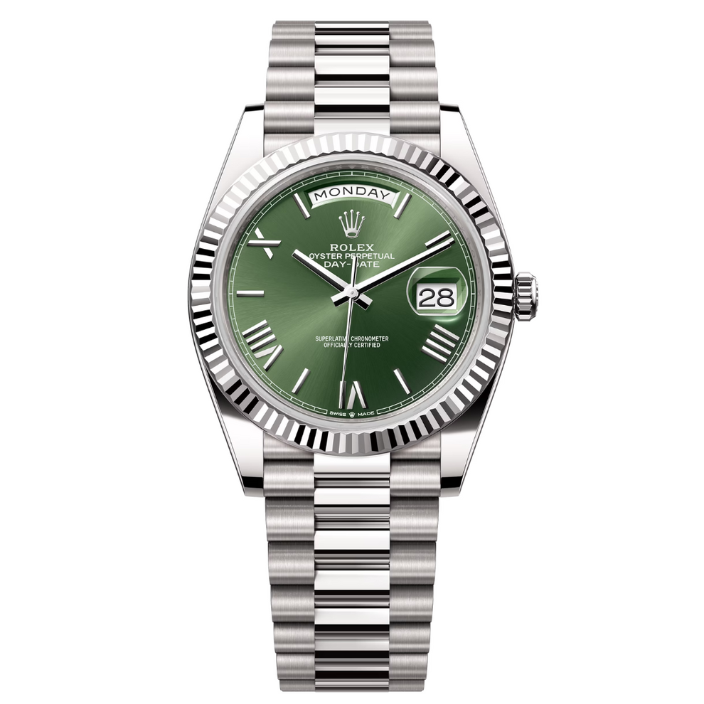 Rolex Day Date 228239 President Bracelet Green Dial White Gold 2021 Unworn Condition Fluted Bezel 40 Mm Mechanical Watch - product image from Imperial Ti...