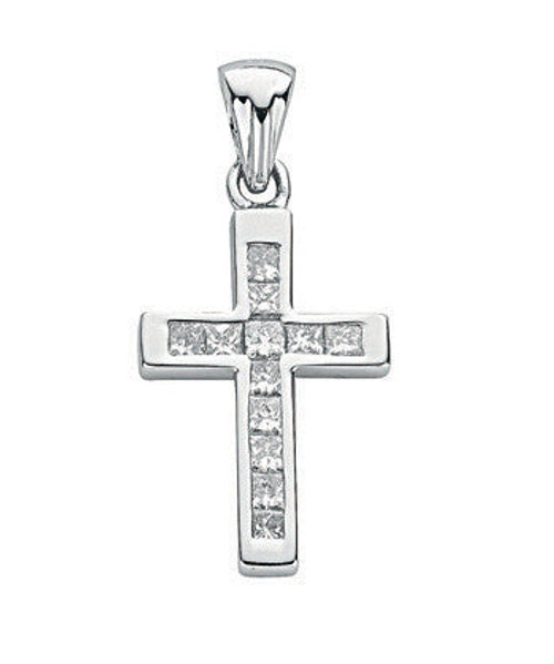 18ct White 0.44ct Princess Diamond Cross – product view