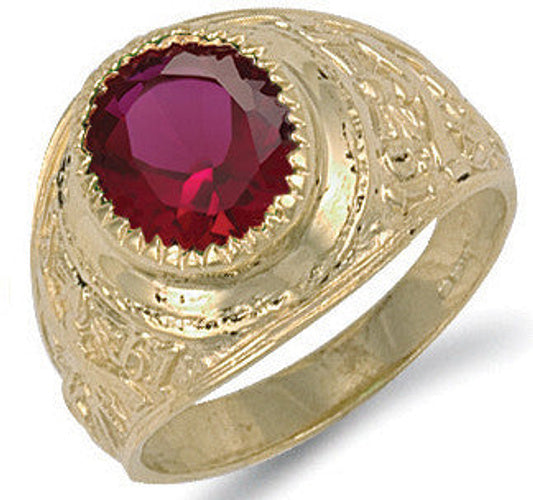 Yellow Gold Red Cubic Zirconia College Ring