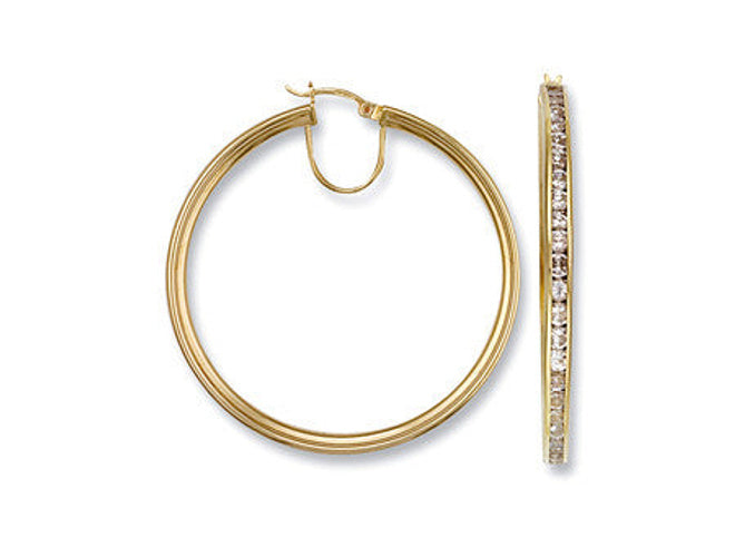 Yellow Gold Cubic Zirconia Hoop Earrings