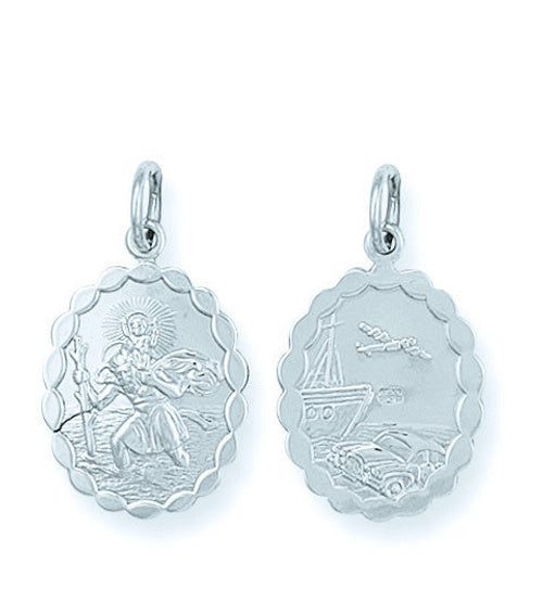 Silver Double Sided Oval St Christopher Pendant