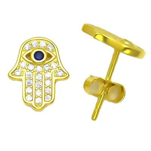925er Sterlingsilber 14K vergoldete Zirkonia Hamsa Ohrstecker