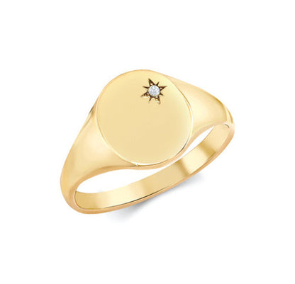 9ct Yellow Gold 0.03cts Diamonds Star-set Oval Signet Ring – Imperial Time