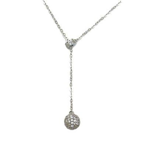 925 Sterling Silver Cubic Zirconia Lariat Ball Necklace