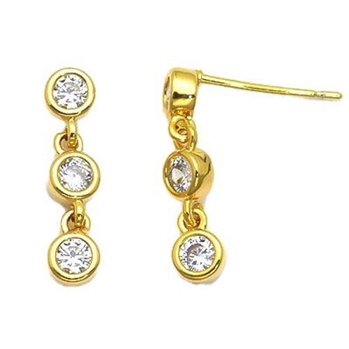 925 Sterling Silver 14K Gold Plated CZ Triple Drop Earrings – product view