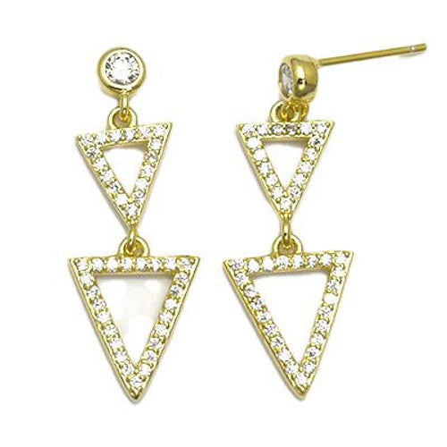 Ohrringe mit Dreieck-Anhängern, 925er Sterlingsilber, 14 Karat vergoldet, Zirkonia