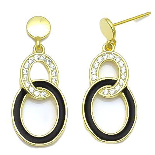 Ohrhänger aus 925er Sterlingsilber, 14K vergoldet mit Zirkonia und schwarzer Emaille