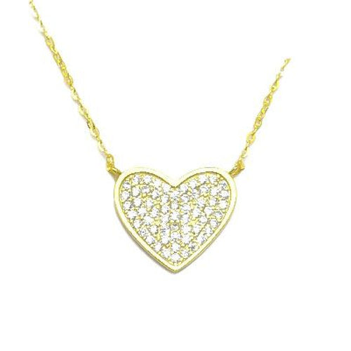 925 Sterling Silver 14K Gold Plated Cubic Zirconia Pave Heart Necklace