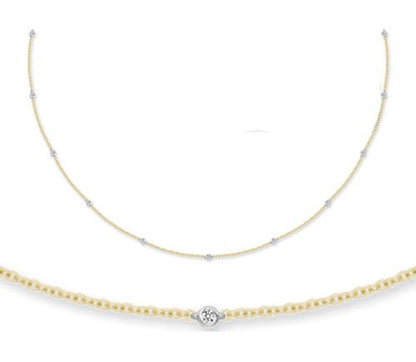 18kt Weiß- und Gelbgold Naturdiamantkette
