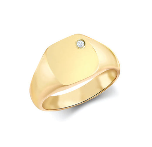 9ct Yellow Gold 0.06cts Diamonds Flush-set Cushion Signet Ring – Imperial Time