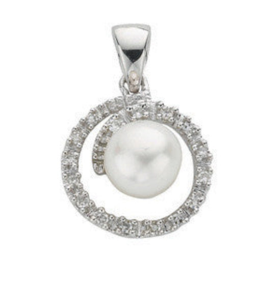 9ct White Gold 0.10ct Diamond & Freshwater Pearl Pendant