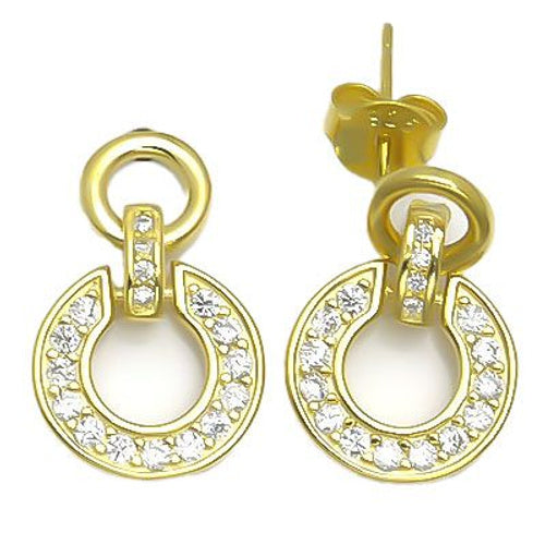 925er Sterlingsilber 14K vergoldete Zirkonia-Hufeisen-Ohrhänger