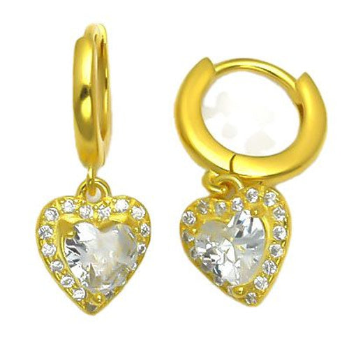 925er Sterlingsilber 14K vergoldete Cubic Zirkonia Herz-Tropfen-Creolen