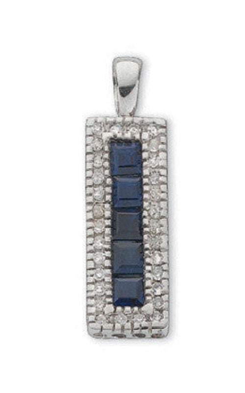 9ct White Gold 0.16ct Diamond & 0.70ct Blue Sapphire Drop Pendant – product view