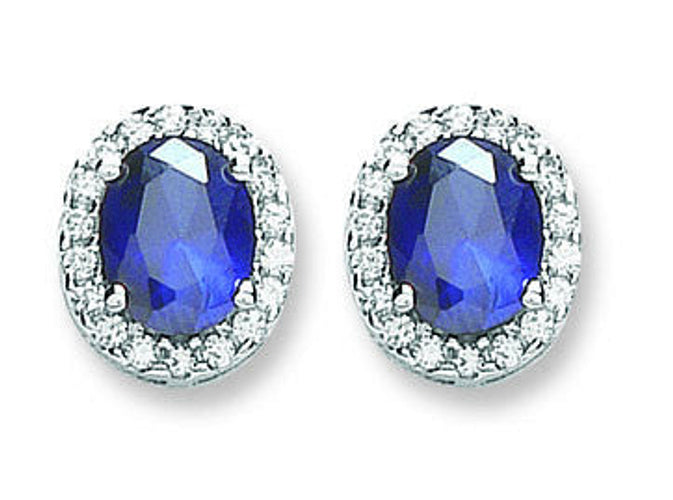 Silver Blue & White Cubic Zirconia Stud Earrings – product view