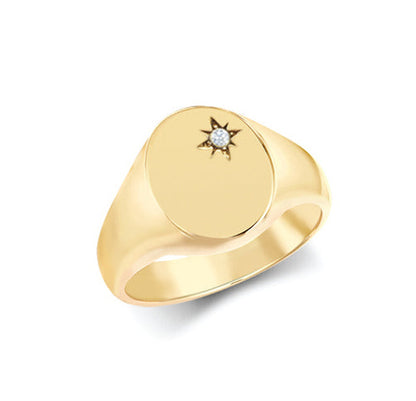 9ct Yellow Gold 0.06cts Diamonds Star-set Oval Signet Ring – Imperial Time