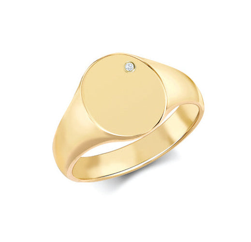 9ct Yellow Gold 0.03cts Diamonds Flush-set Oval Signet Ring – Imperial Time
