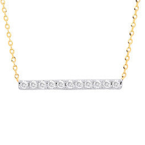 9ct Yellow Gold 0.20ct Diamond Bar Necklace (chain 17")