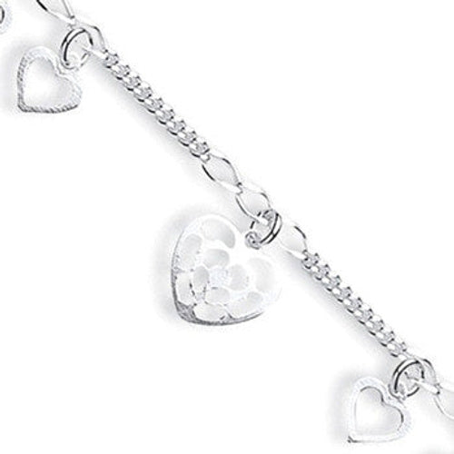 Silver Fancy Heart Drop Anklet