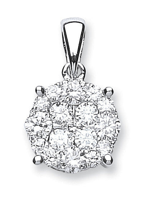 18ct White Gold 1.00ct Diamond Cluster Pendant