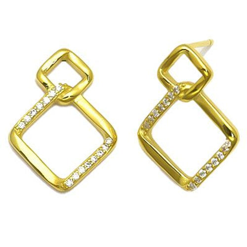 Ohrringe mit quadratischem Knoten aus 925er Sterlingsilber, 14 Karat vergoldet, Zirkonia
