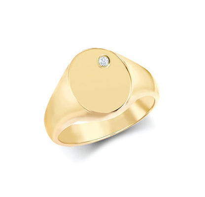 9ct Yellow Gold 0.06cts Diamonds Flush-set Oval Signet Ring – Imperial Time