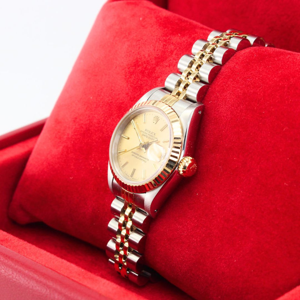 Rolex Lady Datejust 69173 Jubilee Bracelet Champagne Dial Stainless Steel 1988 Pristine Condition Fluted Bezel 26 Mm Mechanical Watch - product image fro...