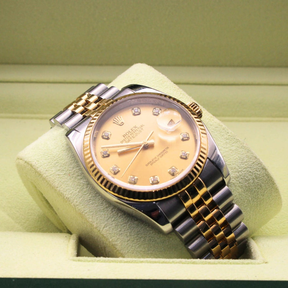 Rolex Datejust 36 116233 Jubilee Bracelet Champagne Dial Yellow Gold 2014 Pristine Condition Fluted Bezel 36mm Mechanical Watch - product image from Imp...