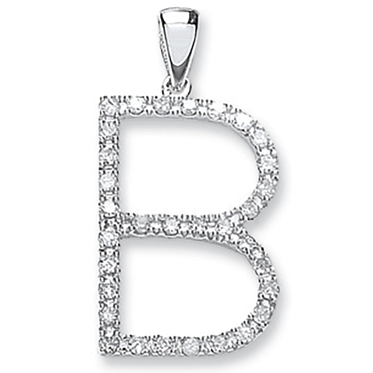 9ct White Gold 0.27ct Diamond B Initial