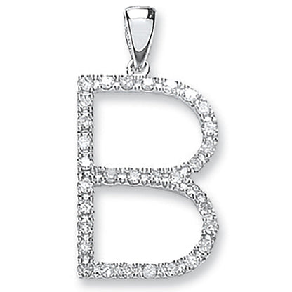 9ct White Gold 0.27ct Diamond B Initial