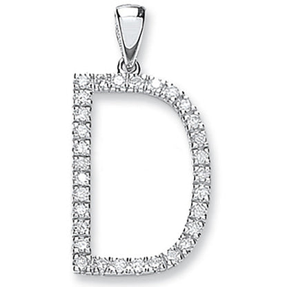 9ct White Gold 0.21ct Diamond D Initial
