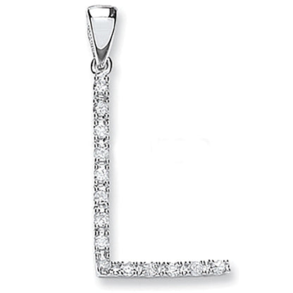 9ct White Gold 0.12ct Diamond L Initial
