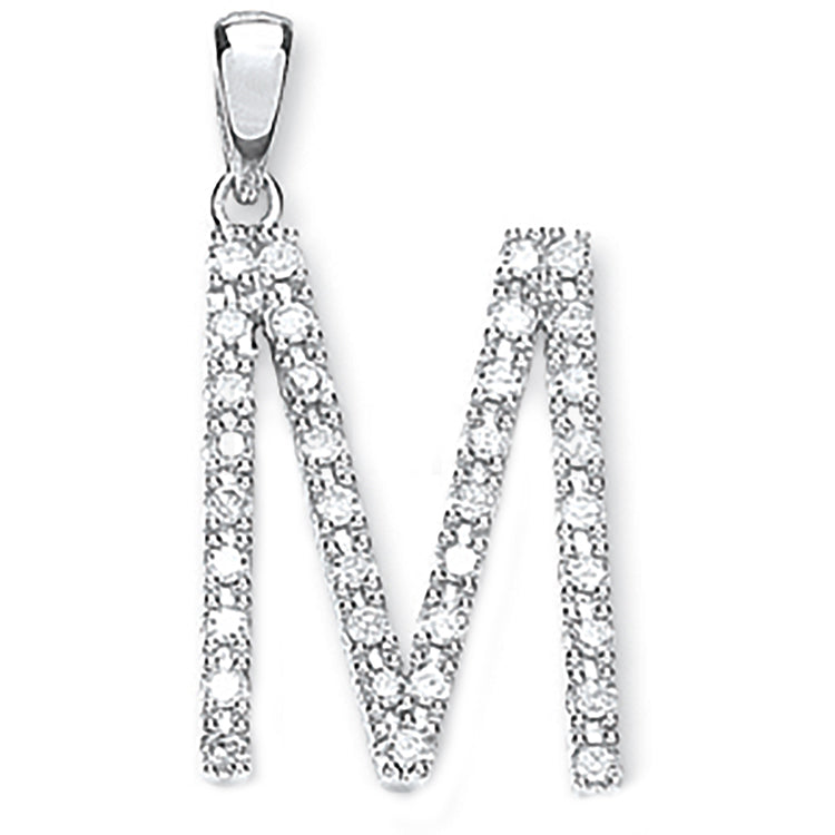 9ct White Gold 0.30ct Diamond M Initial