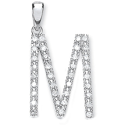 9ct White Gold 0.30ct Diamond M Initial