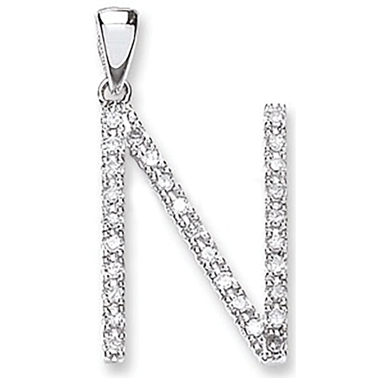 9ct White Gold 0.22ct Diamond N Initial