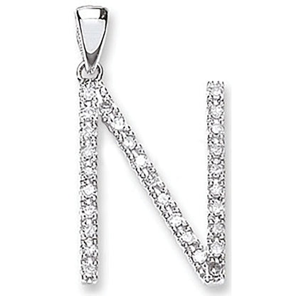9ct White Gold 0.22ct Diamond N Initial