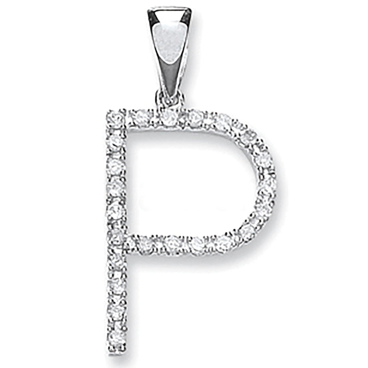9ct White Gold 0.20ct Diamond P Initial